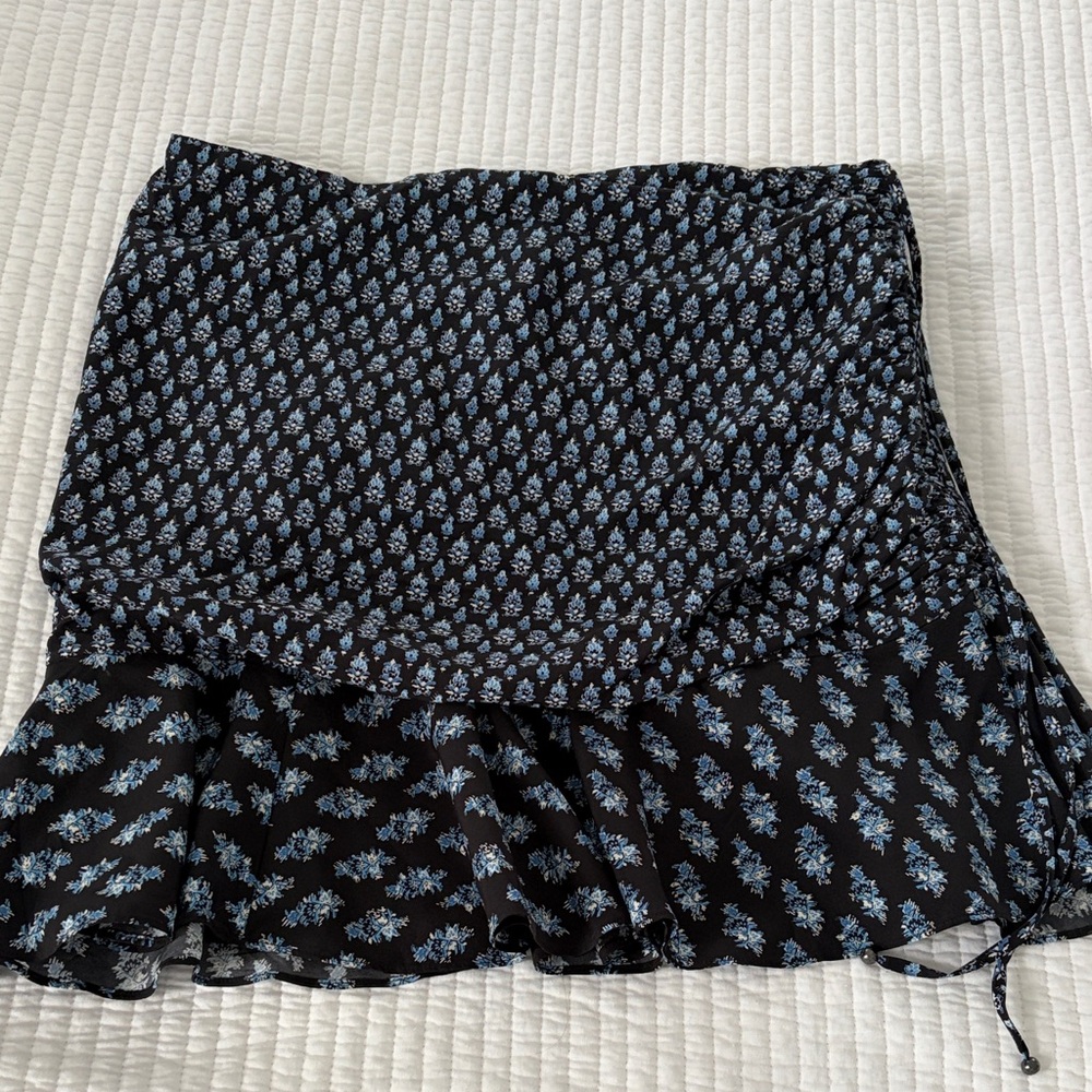 Veronica Beard Black Mini Skirt with Blue Floral Print